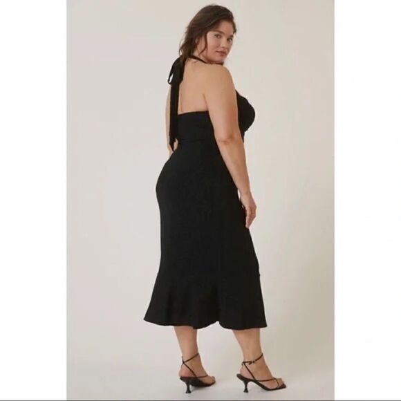 NEW Anthropologie Hutch Black Flirty Halter Corset Ruffle Midi Dress Large - Picture 9 of 9